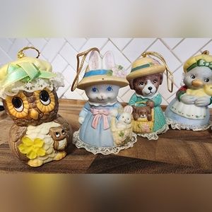 7 Vintage Adorable Animal Ornaments/Bells
